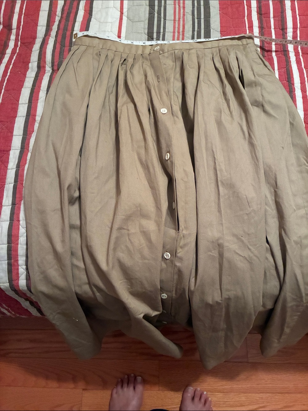 Ralph Lauren Cream Sweater with Tan Button-Front Midi Skirt